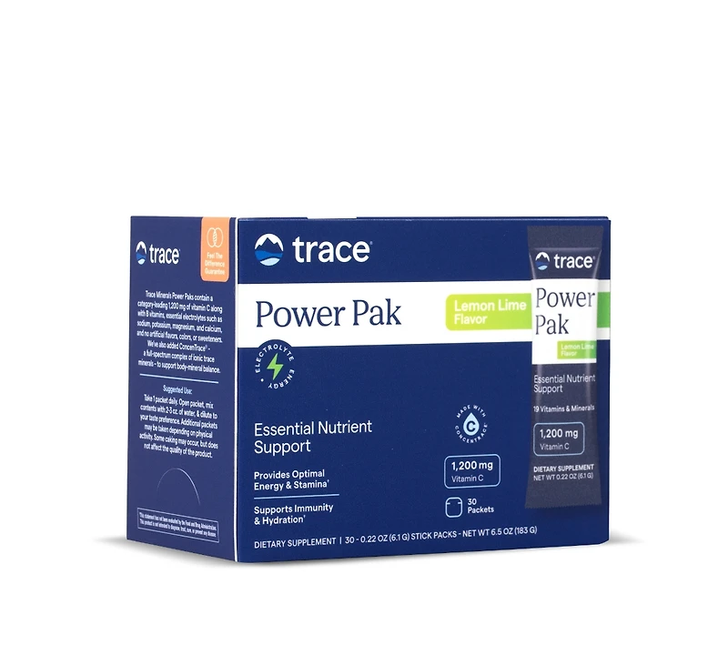 Trace Minerals Power Pak Electrolyte Powder Packets | 1200 mg Vitamin C, Zinc, Magnesium | Boost Immunity, Hydration and Natural Energy | Lemon Lime |
