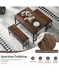Vebreda 3 Pieces Dining Table Set with Wooden Kitchen Table and 2 Benches-Brown
