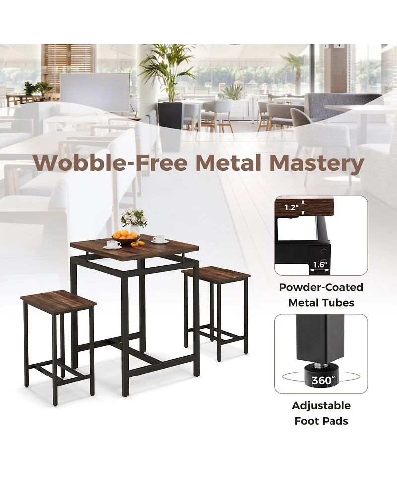 Sugift 3 Pieces Pub Dining Table Set with Floating Tabletop and Footrest