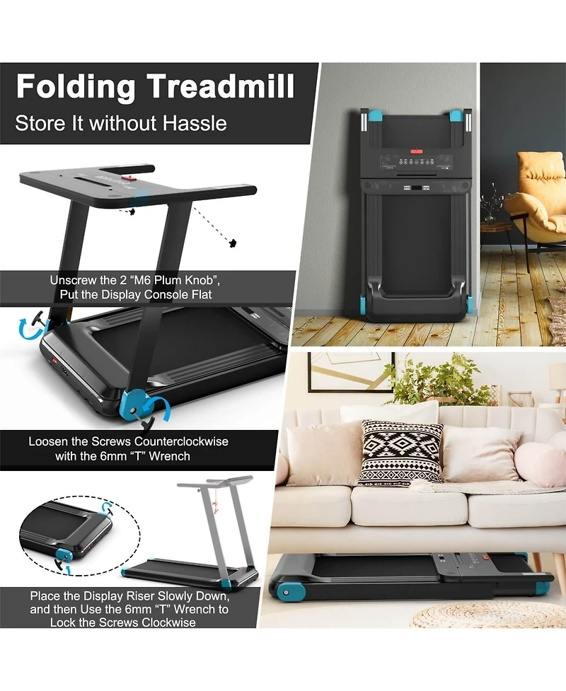 Vebreda Folding Electric Compact Walking Treadmill with App Control Speaker-Blue