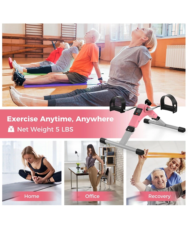 Under Desk Exercise Bike Pedal Exerciser with Lcd Display for Legs & Arms Workout Pink