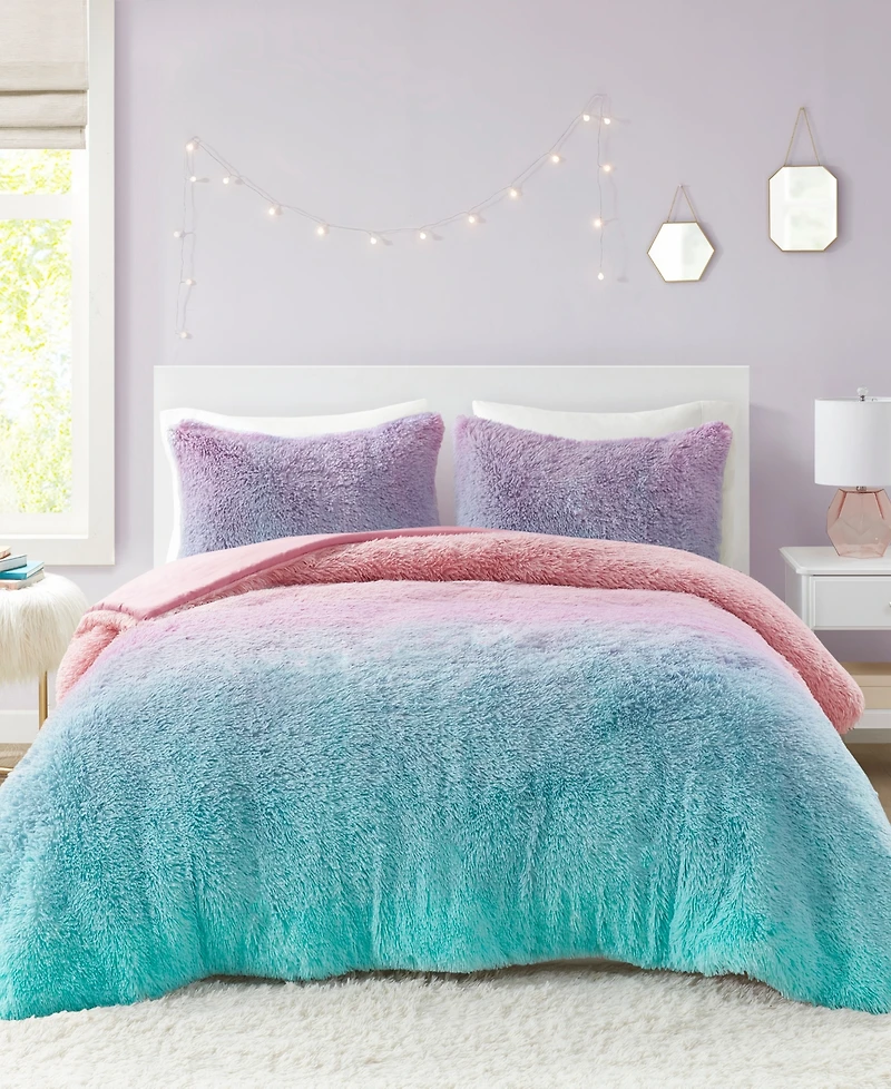 Intelligent Design Primrose Ombre Shaggy Faux Fur -Pc. Duvet Cover Set