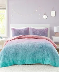 Intelligent Design Primrose Ombre Shaggy Faux Fur Duvet Cover Sets