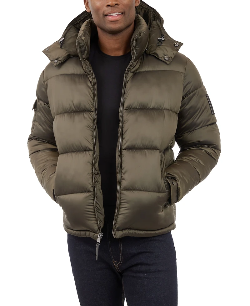 Michael Kors Men's Heavyweight Metallic Finish Hooded Puffer Jacket
