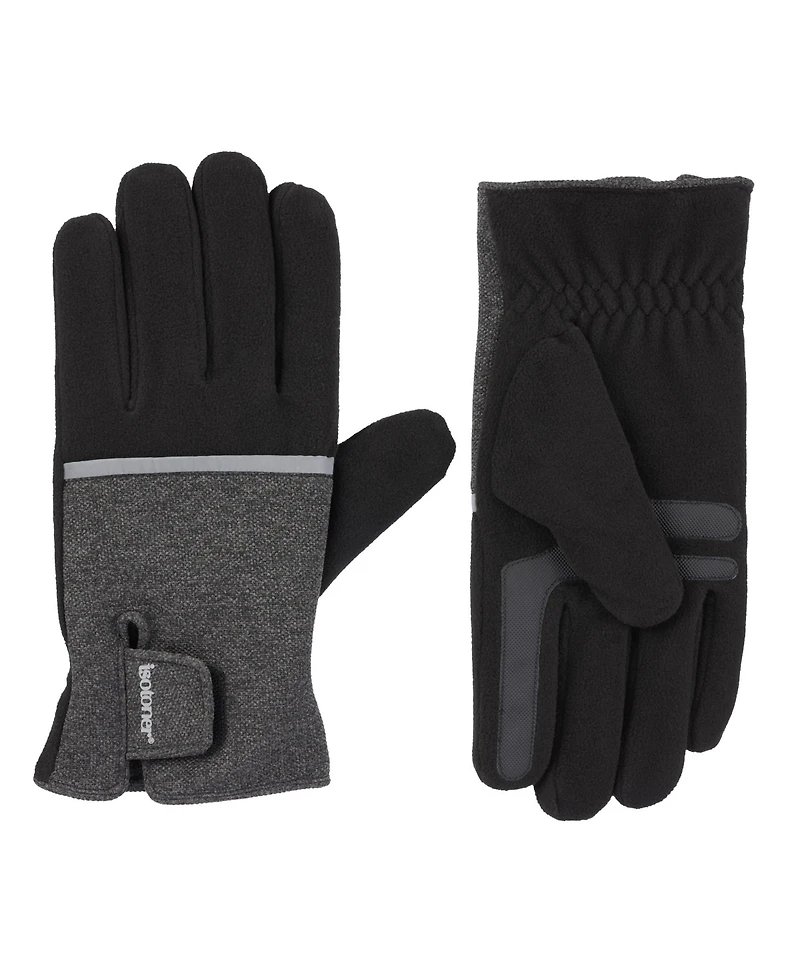 Isotoner Signature Men's Reflective Tech Stretch and Fleece Water Repellent Gloves with Touchscreen Technology