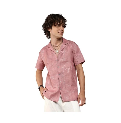 Men's Rouge Pink Embroidered Lined Shirt