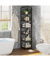 Tribesigns 6-Tier Corner Shelf Set of 2, 75 Inch Tall Narrow Bookshelf Storage Rack, Etagere Shelves Display Stand for Small Spaces, Rustic Open Bookc