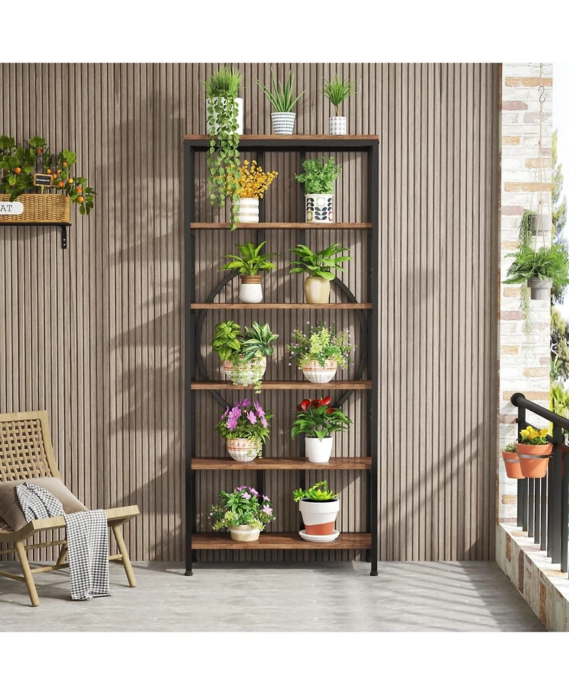 Tribesigns 70.9 Inch Industrial Bookshelf, 6-Tier Tall Bookcase with Open Shelves, Wood and Metal Display Shelf Storage Shelves