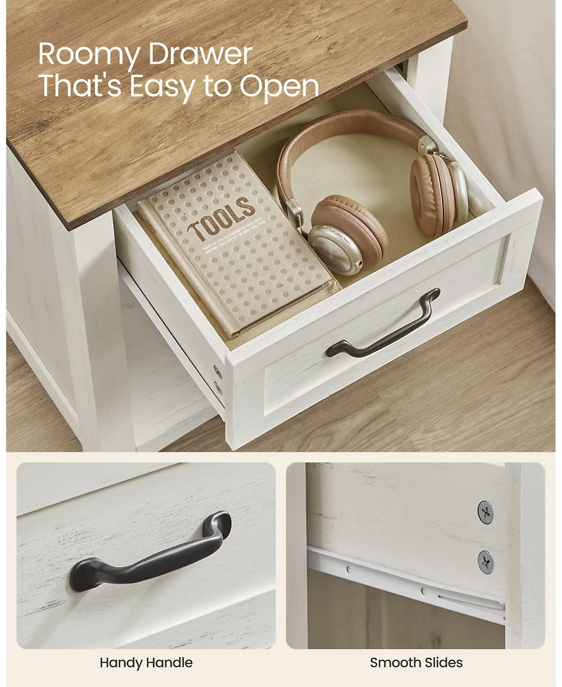 Slickblue Farmhouse Nightstands with Charging Station Set of 2