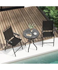 Costway 3 Pcs Outdoor Bar Stool Set with Dpc Tabletop Umbrella Hole & Footrest 2 Chairs