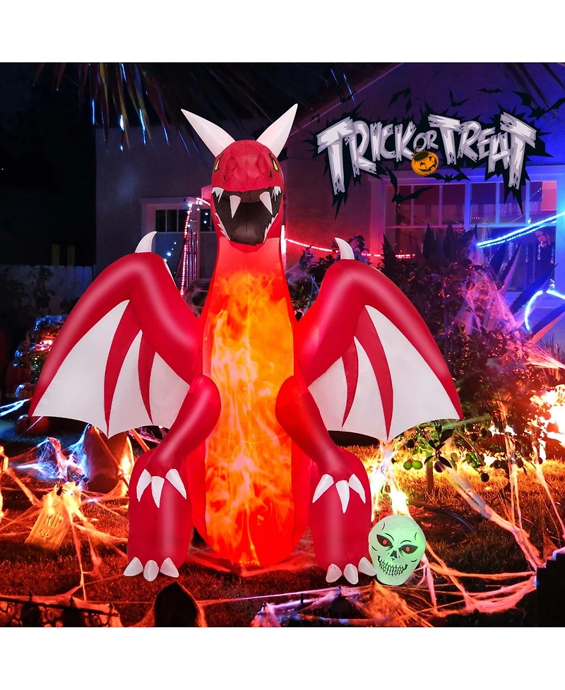 8 Ft Halloween Inflatable Red Dragon with Wings & Skull Holiday Decoration Light