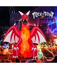 8 Ft Halloween Inflatable Red Dragon with Wings & Skull Holiday Decoration Light