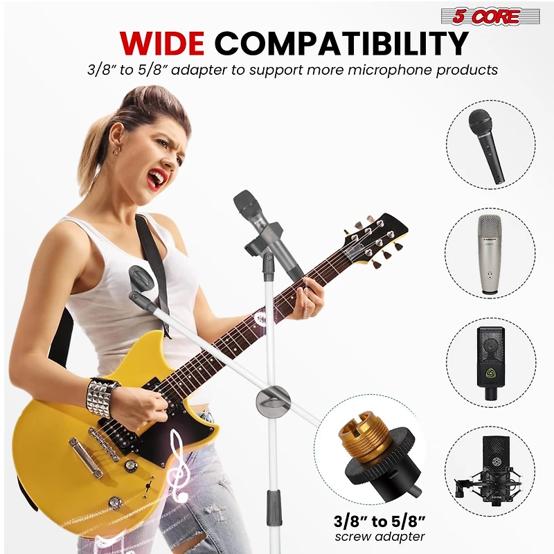 5 Core Mic Stand Collapsible Height Adjustable 31 to 59” Dual Metal Microphone Tripod Stand w Boom Arm Stand Para Microfono for Singing, Karaok