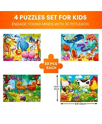 Quokka 4 x 30 Pieces Jigsaw Puzzles for Toddlers 3-5 - Dinosaur, Animals, Meadow Girls
