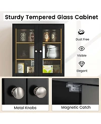 63.5" Tall Kitchen Pantry Storage Cabinet with Glass Door Shelves