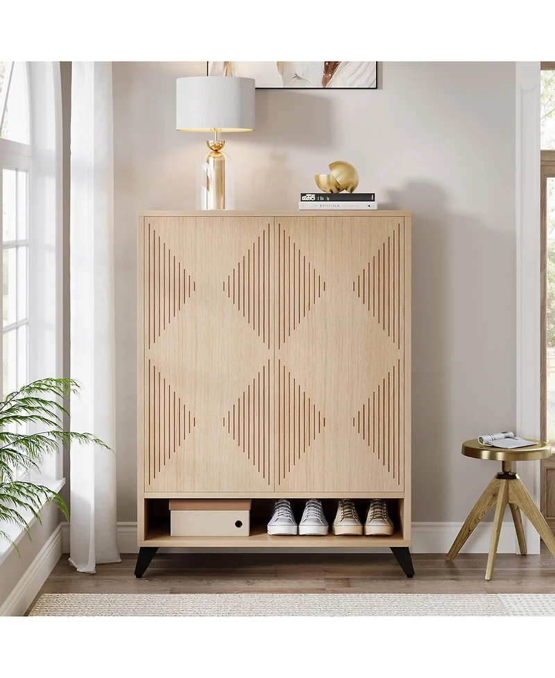Tribesigns Shoe Cabinet with Doors, 6-Tier Entryway Shoe Storage Cabinet with Adjustable Shelves, Modern Wooden Shoe Organizer Cabinet for Living Room