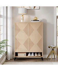 Tribesigns Shoe Cabinet with Doors, 6-Tier Entryway Shoe Storage Cabinet with Adjustable Shelves, Modern Wooden Shoe Organizer Cabinet for Living Room