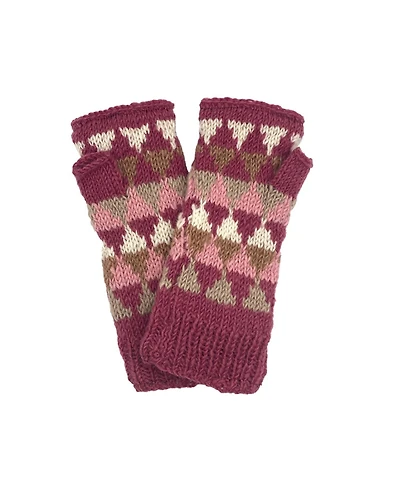 Feelgoodz Women s Artisan Hand-Knit Jaya Harlequin Wool Half Mitten