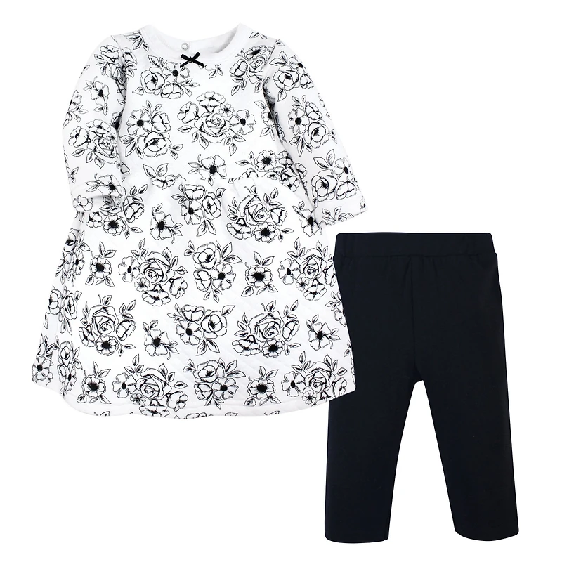 Hudson Baby Baby Girls Hudson Quilted Cotton Dress and Leggings, Black Toile