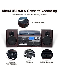 Yescom Vinyl Record Player with Speakers Turntable Bluetooth Tape Cassette Cd Player Retro
