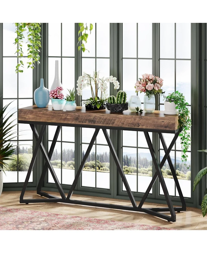 Tribesigns 55 Inch Console Table, Farmhouse Sofa Table Wood Entryway Table, Behind The Couch Table Foyer Table, Rustic Brown