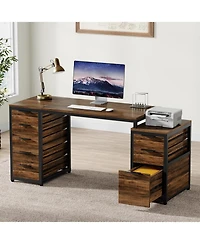 Tribesigns Computer Desk with 8 Drawers, 63" Home Office Desk with Reversible File Cabinet and Storage Drawers, Industrial Pc Desk Study Writing Table