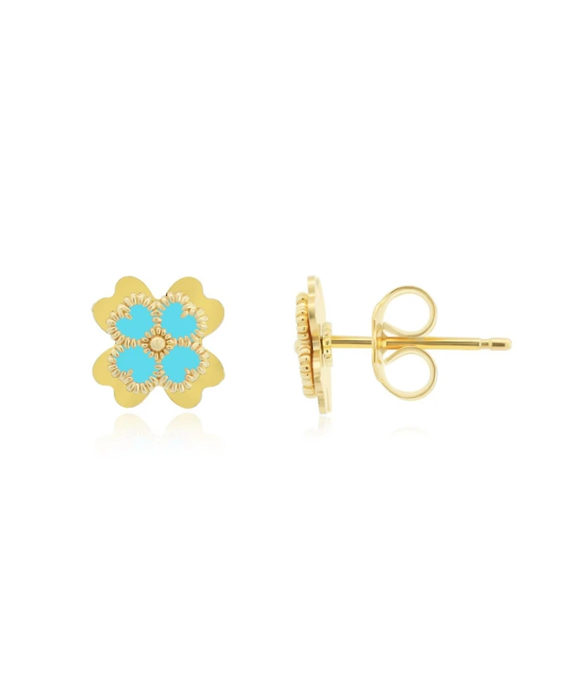 The Lovery Enamel Four Leaf Clover Stud Earrings 14K Gold