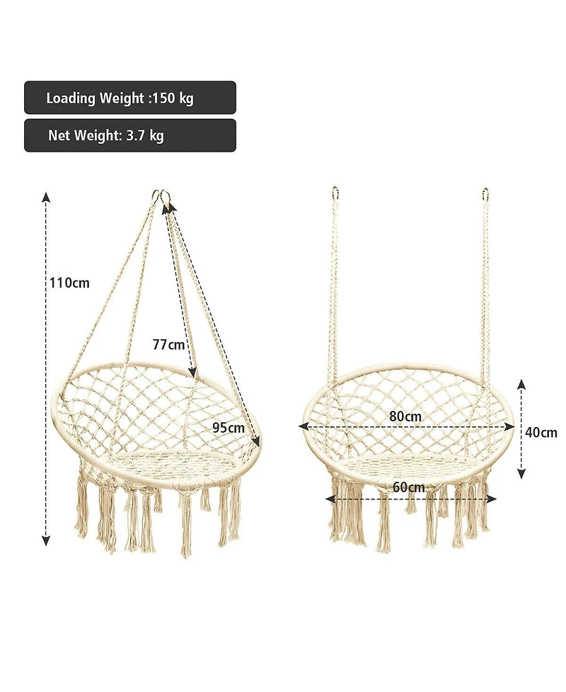 Vebreda Hanging Macrame Hammock Chair with Handwoven Cotton Backrest