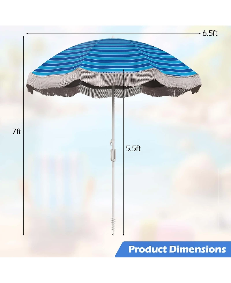 6.5 Ft Outdoor Fringe Patio Umbrella with Carrying Bag Push Button Tilt for Garden