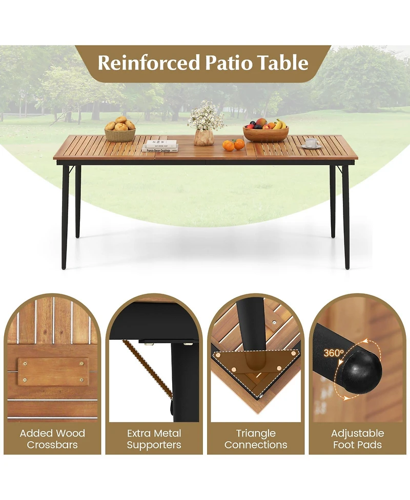 79" Outdoor Dining Table for 8 Acacia Wood Patio Table with 1.9" Umbrella Hole