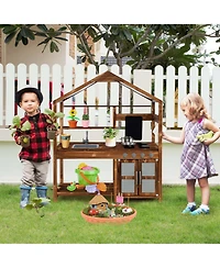 Costway Wooden Mud Kitchen with Chalkboard, Stoves, Removable Sink & Accessories