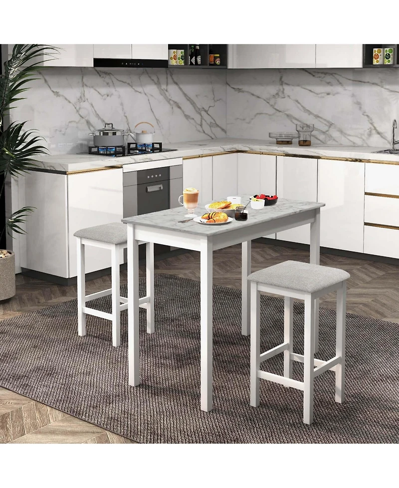 3 Pcs Bar Table Set Dining Table & 2 Pvc Leather Upholstered Bar Stools