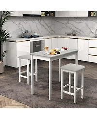 3 Pcs Bar Table Set Dining Table & 2 Pvc Leather Upholstered Bar Stools