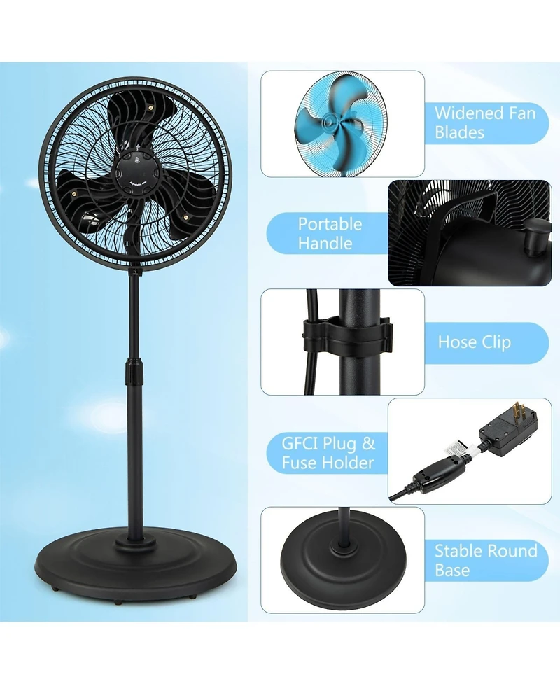 16 Inch Outdoor Misting Fan Oscillating Pedestal Fan with 3 Mist Levels