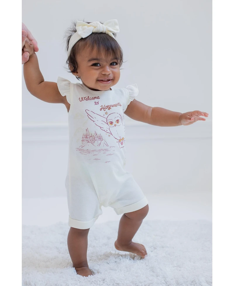 Harry Potter Toddler Girls Hedwig Owl French Terry Romper and Headband Newborn to