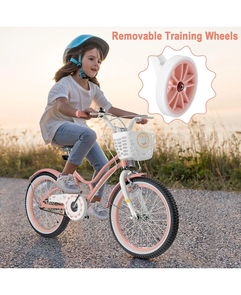 18 Inch Kid Bike 95% Pre-Assembled Girls Bicycle with Training Wheels & Basket