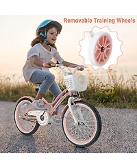 18 Inch Kid Bike 95% Pre-Assembled Girls Bicycle with Training Wheels & Basket