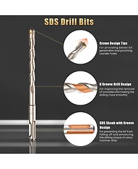 Yescom 17pcs Sds Plus Rotary Hammer Drill Bits Chisel Concrete Masonry Hole Tool Set