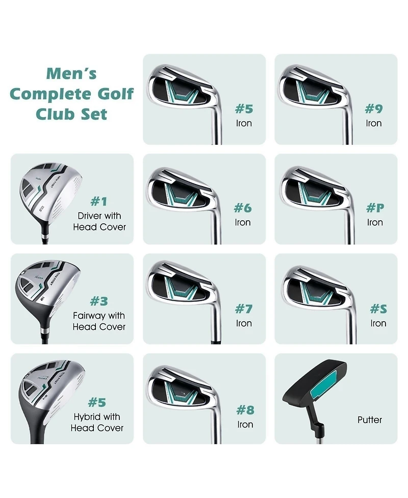 11 Pieces Complete Golf Club Package Set-Green
