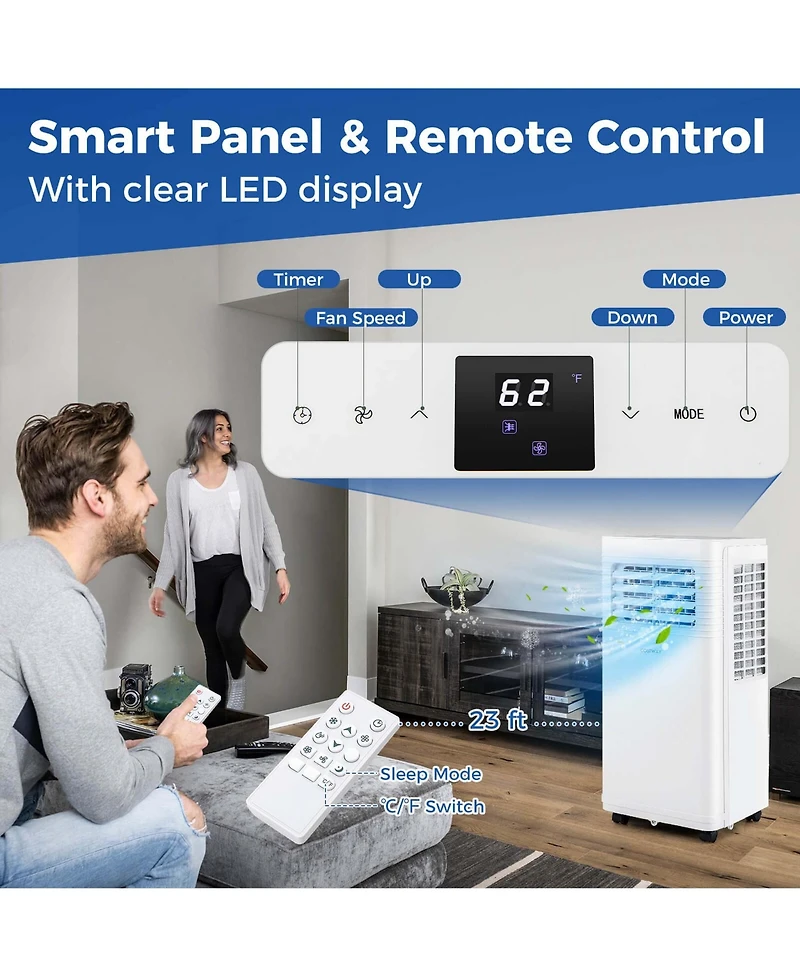 Portable Air Conditioner 9000 Btu 3 in 1 Ac Unit with Fan Dehumidifier Sleep Mode 6250 Btu