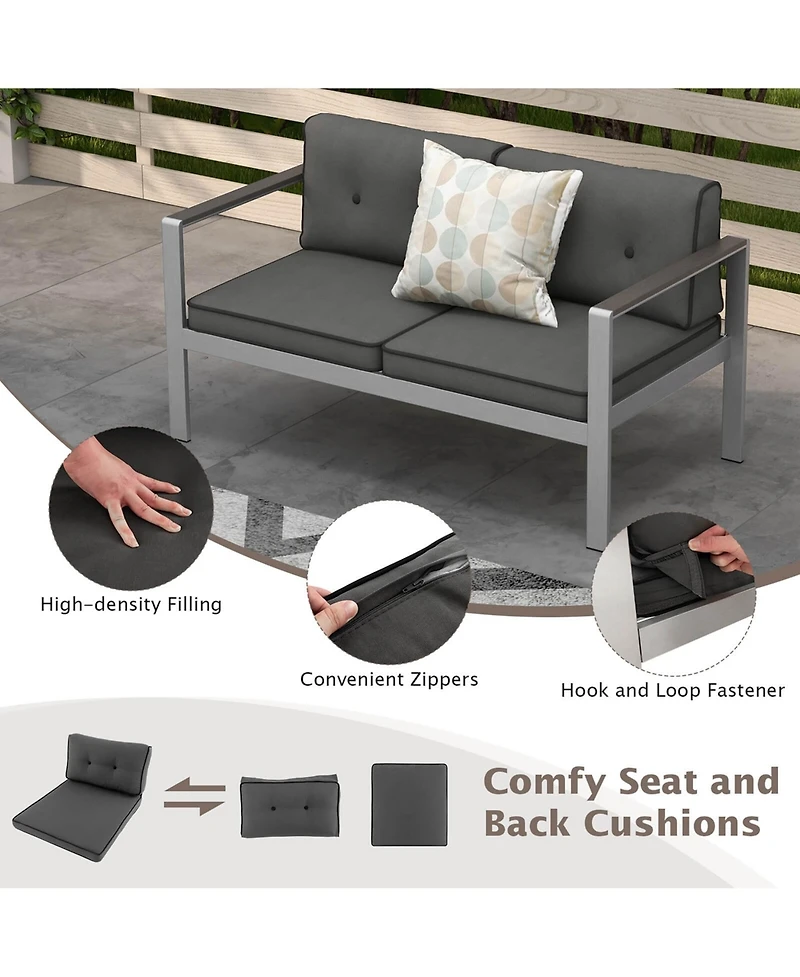 Patio Aluminum Loveseat Sofa Outdoor Chair with Wpc Armrests & Cushions Backyard
