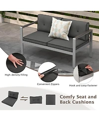 Patio Aluminum Loveseat Sofa Outdoor Chair with Wpc Armrests & Cushions Backyard