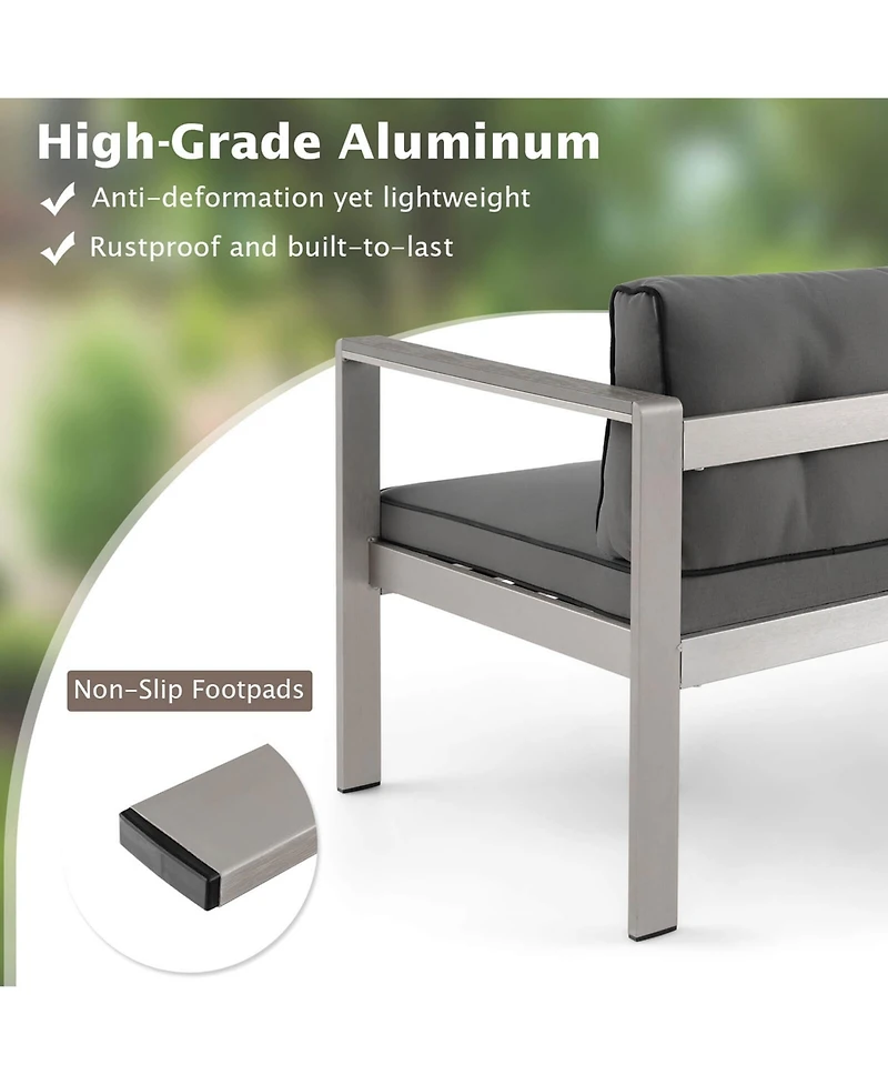 Patio Aluminum Loveseat Sofa Outdoor Chair with Wpc Armrests & Cushions Backyard