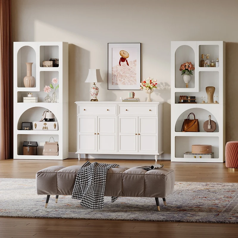 Tribesigns 70" Tall Geometric Bookshelf Set of 2, White Arched Bookcase with 5 Irregular Storage Shelves, Modern Open Art Decor Display Shelf