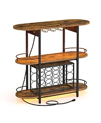 Slickblue Bar Cabinet with Led Lights and Power Outlets