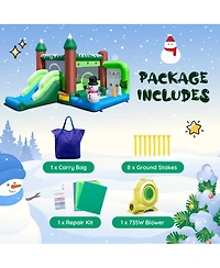 Costway 6-in-1 Winter Themed Snowman Inflatable Castle kids Jumping House with 735W Blower