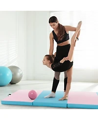 Folding Gymnastics Mat with Carry Handles and Sweatproof Detachable Pu Leather Cover-Blue