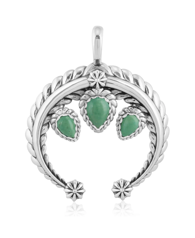 American West Jewelry Sterling Silver and Pear Cut Green Turquoise Gemstone Rope Naja Pendant Enhancer