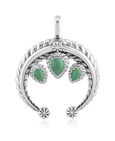 American West Jewelry Sterling Silver and Pear Cut Green Turquoise Gemstone Rope Naja Pendant Enhancer