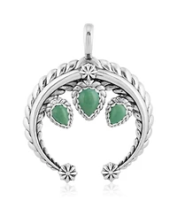 American West Jewelry Sterling Silver and Pear Cut Green Turquoise Gemstone Rope Naja Pendant Enhancer